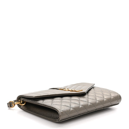 Saint Laurent Grain De Poudre Textured Mixed Matelasse Triquilt Monogram Clutch Piombo 4 of 10