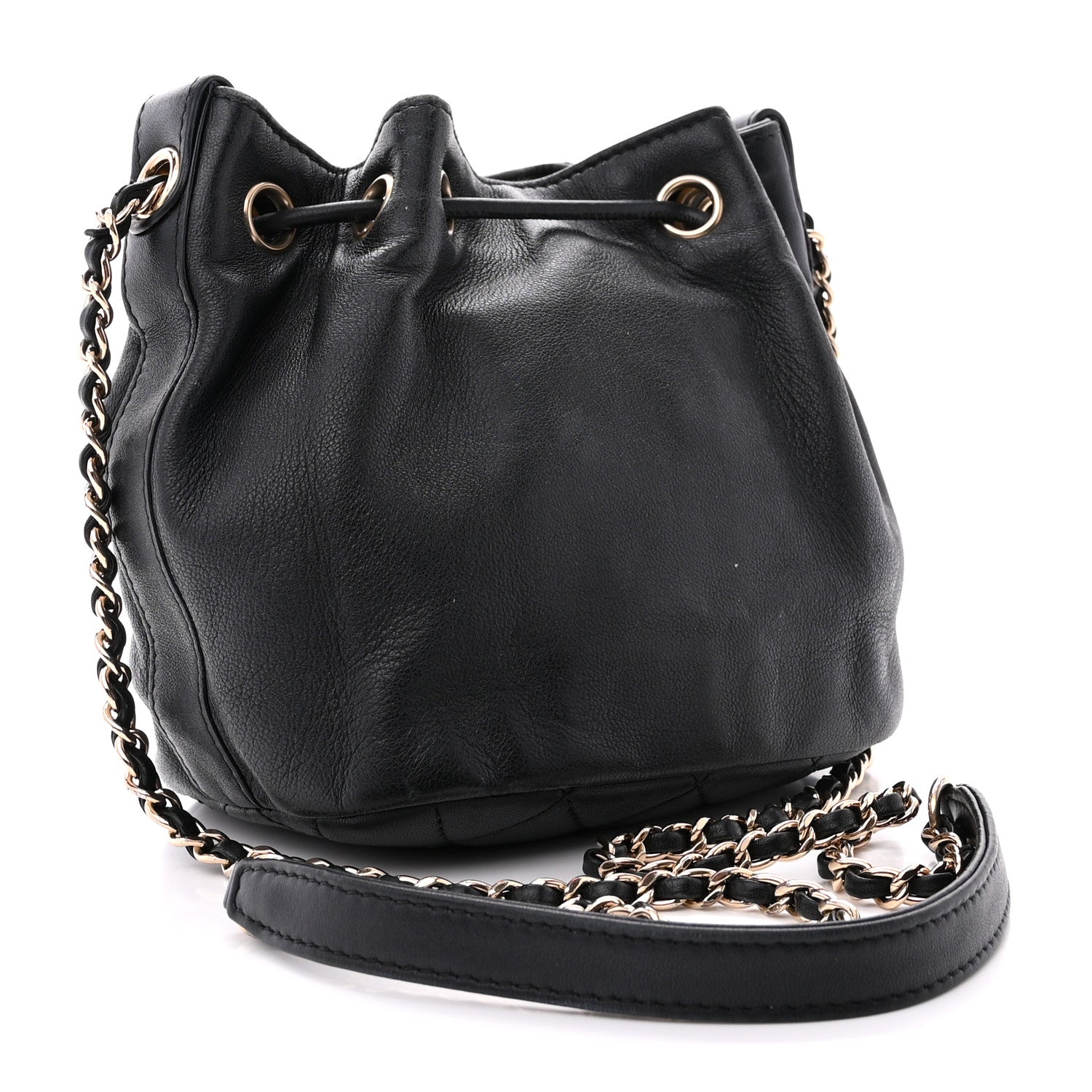 Chanel Lambskin Calfskin Quilted Mini Strass Mania Drawstring Bucket Bag Black 3 of 13