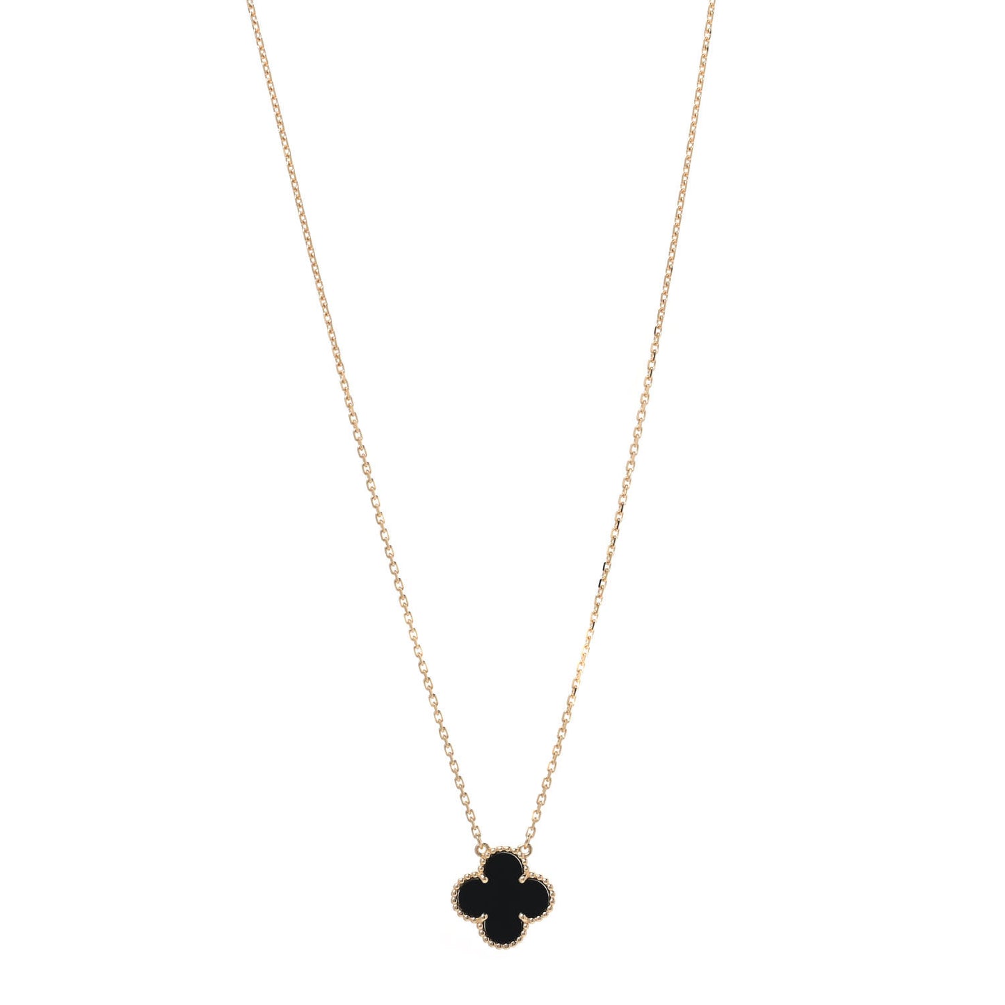 18K Yellow Gold Black Onyx Vintage Alhambra Pendant Necklace
