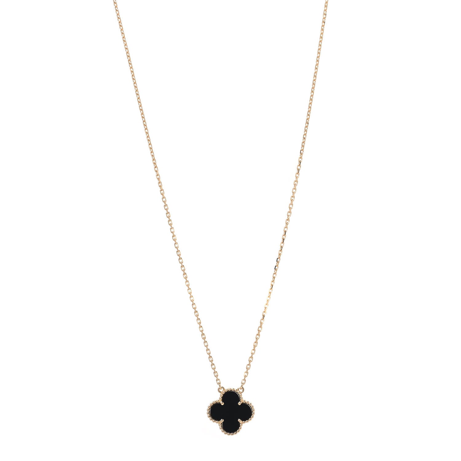Van Cleef & Arpels 18K Yellow Gold Black Onyx Vintage Alhambra Pendant Necklace 1 of 6