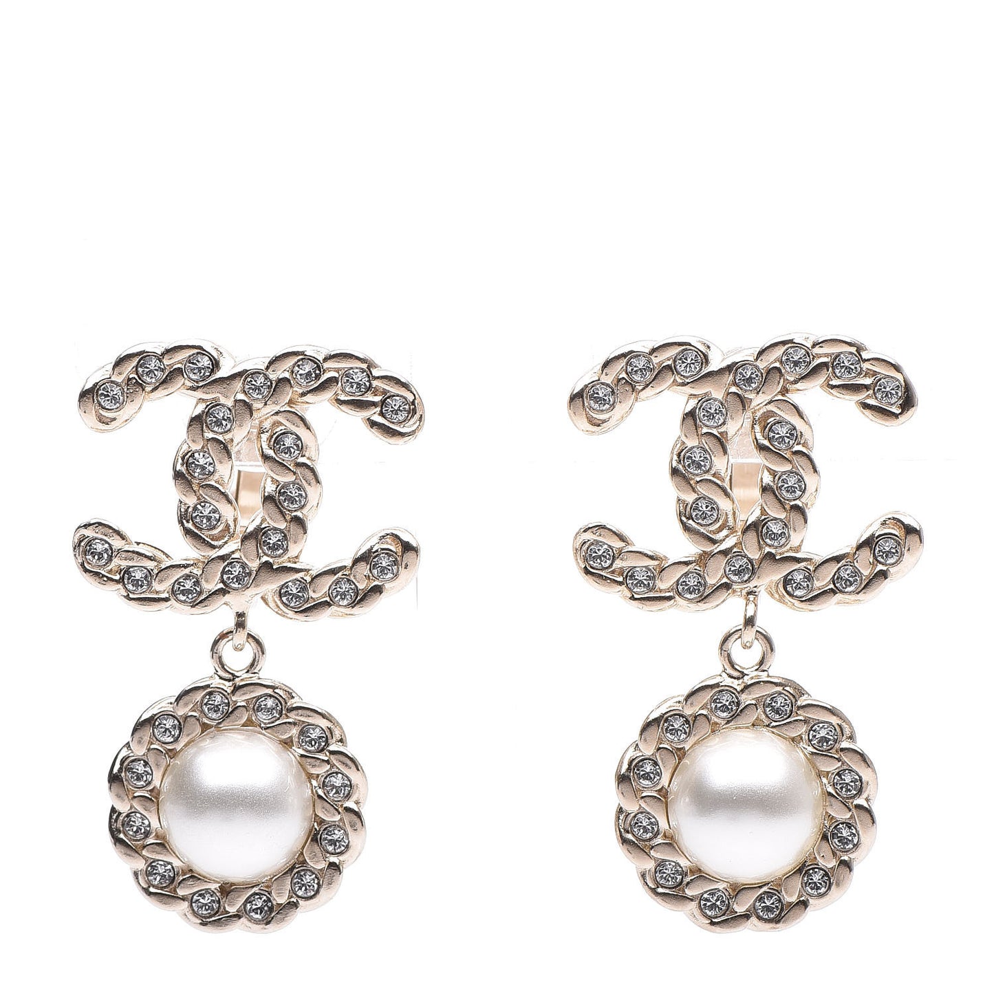 Crystal Pearl Pearls Coronation CC Drop Clip On Earrings Gold