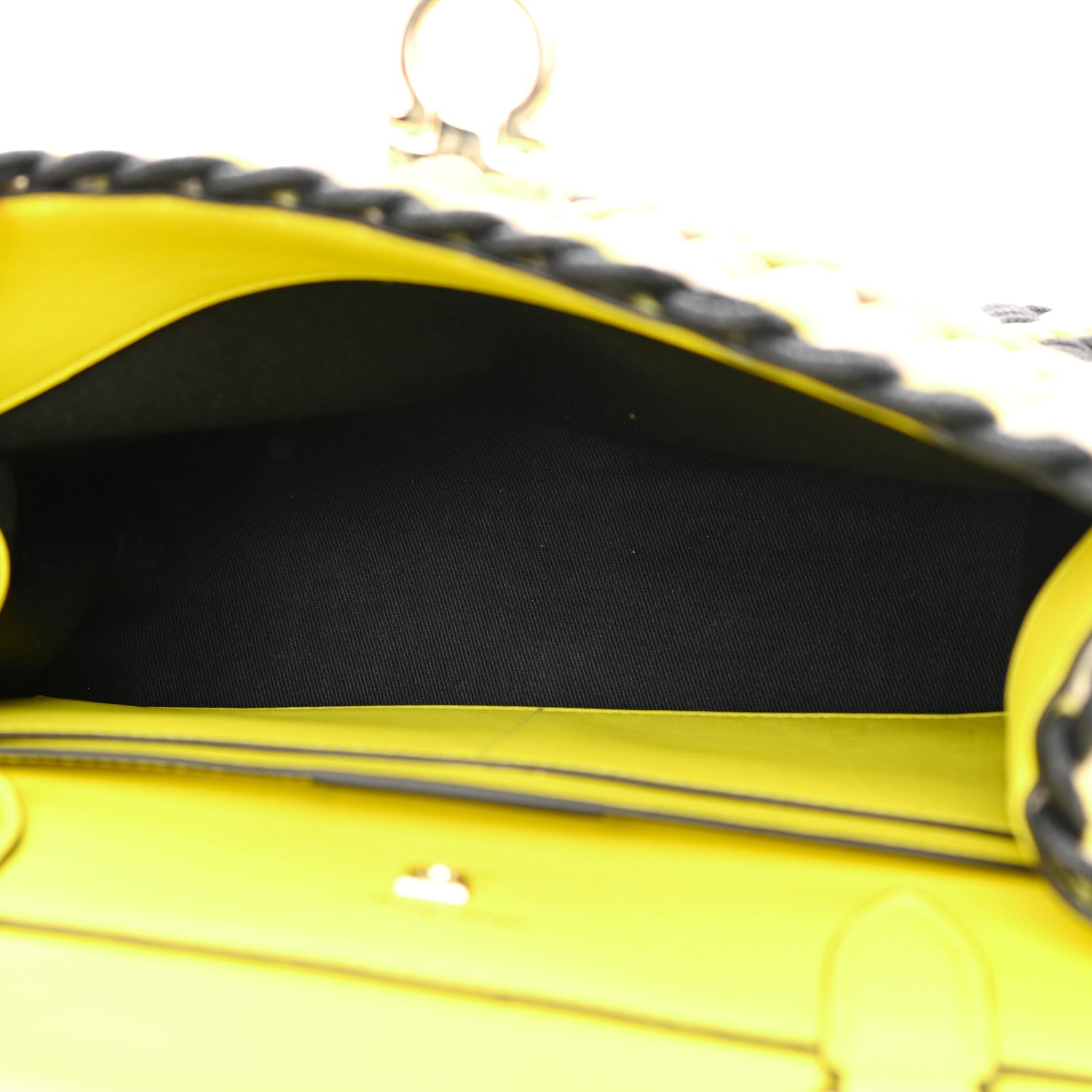 Salvatore Ferragamo Woven Calfskin Trifolio Top Handle Bag Yellow Black 5 of 15