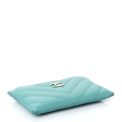 Chanel Caviar Chevron Quilted Card Holder Turquoise 5 of 10