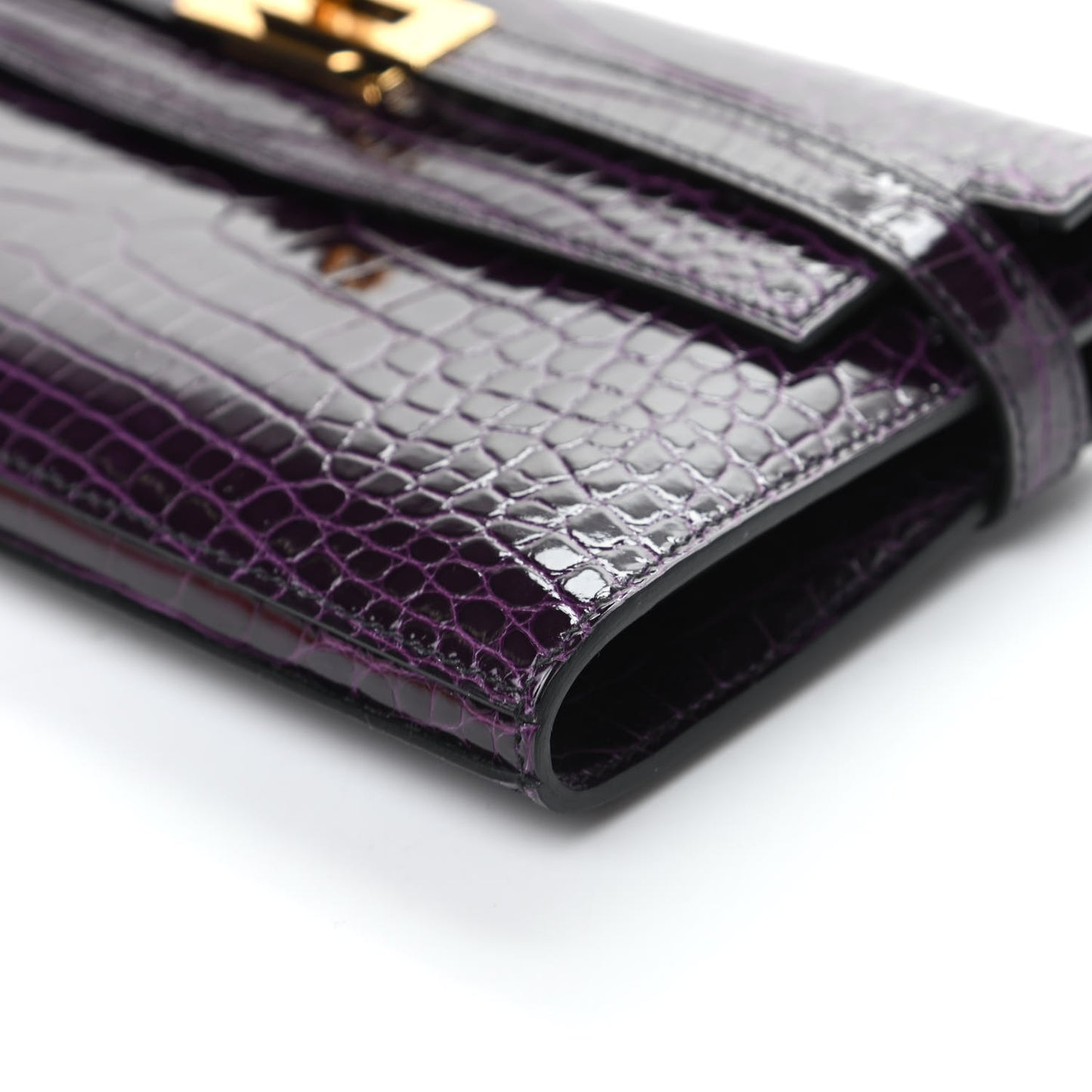 Shiny Alligator Kelly Longue Wallet Aubergine