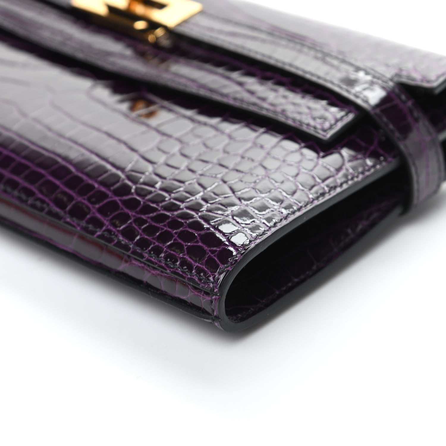 Hermes Shiny Alligator Kelly Longue Wallet Aubergine 9 of 10