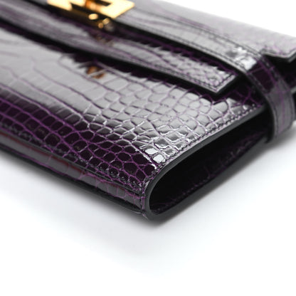 Hermes Shiny Alligator Kelly Longue Wallet Aubergine 9 of 10