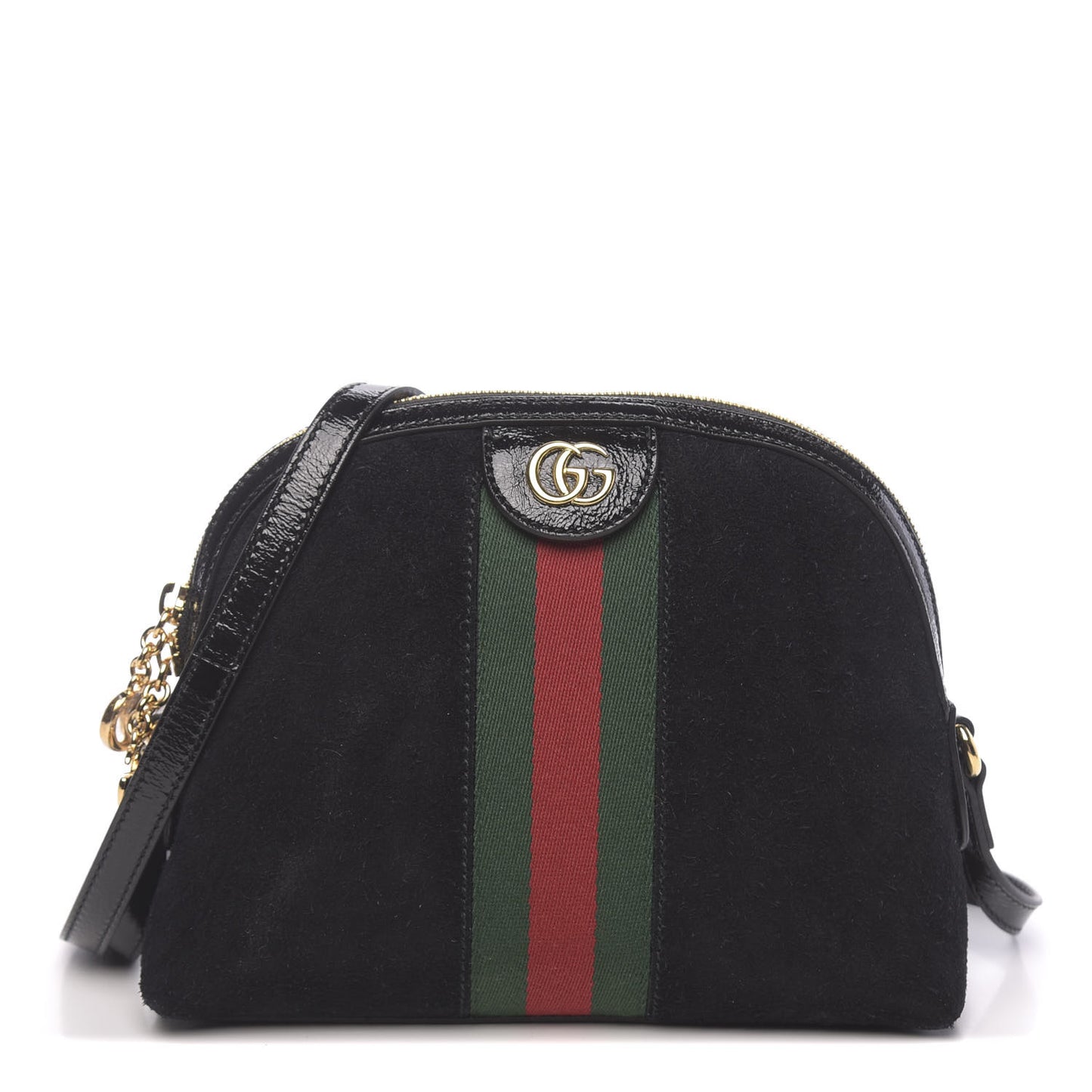 Suede Patent Web GG Small Ophidia Dome Shoulder Bag Black