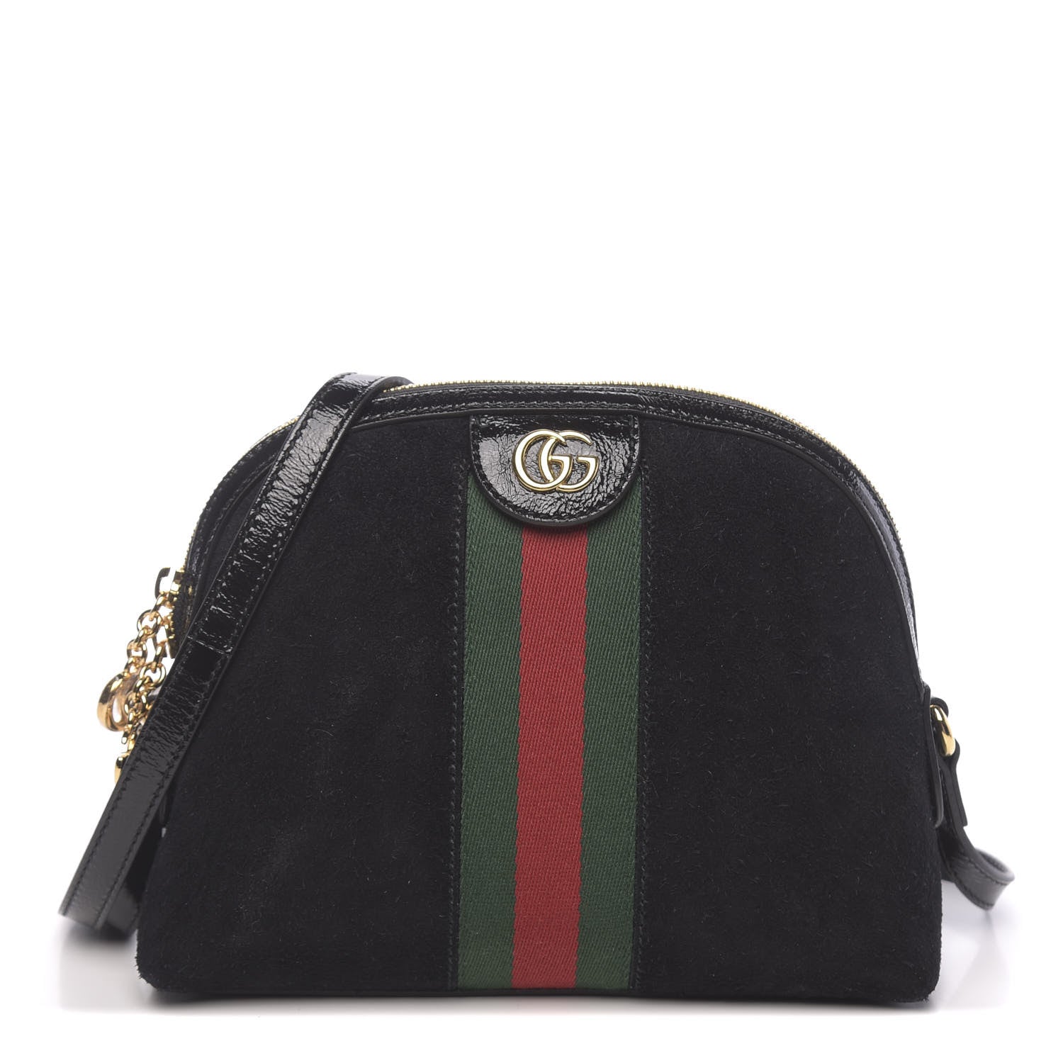 Gucci Suede Patent Web GG Small Ophidia Dome Shoulder Bag Black 1 of 10