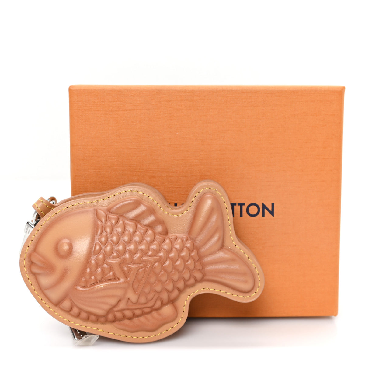 Calfskin Monogram LV Taiyaki Bag Charm Beige