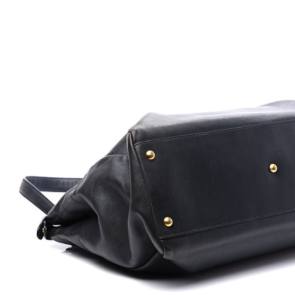 Fendi Calfskin Denim Zucca Large Peekaboo Iconic Satchel Navy 9 of 11