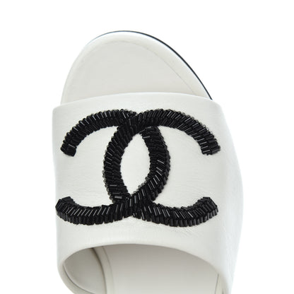 Chanel Lambskin Beaded CC Mule Sandal 36 White 14 of 15