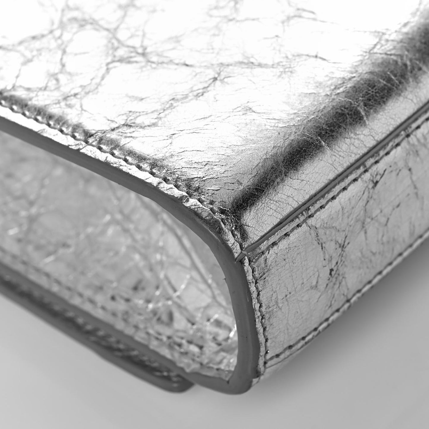 Metallic Crinkled Calfskin Small Classic Monogram Kate Satchel Silver