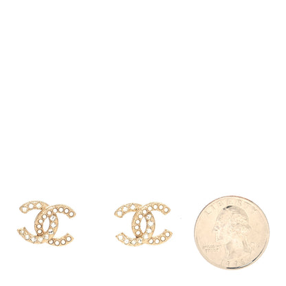 Chanel Pearl Crystal CC Stud Earrings Gold 2 of 4