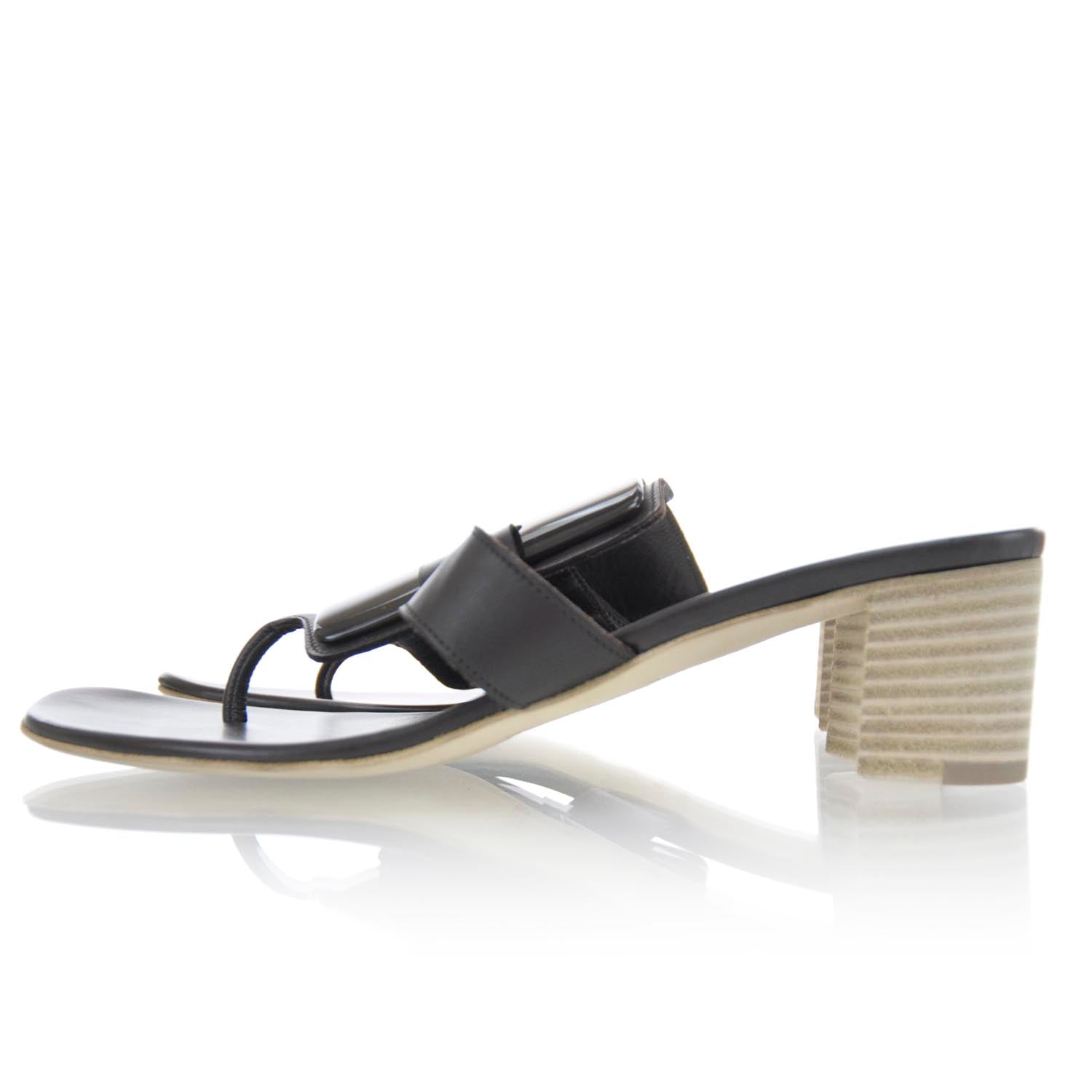 Hermes Leather Horn Corne Ligne Sandals 38.5 Brown 3 of 7
