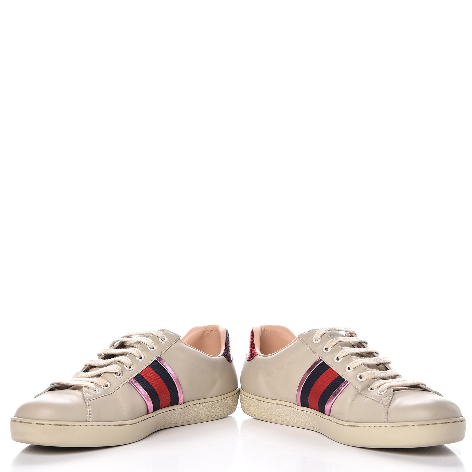 Gucci Calfskin Ayers Web Flames Embroidered Mens Ace Sneakers 9 Off White 5 of 12