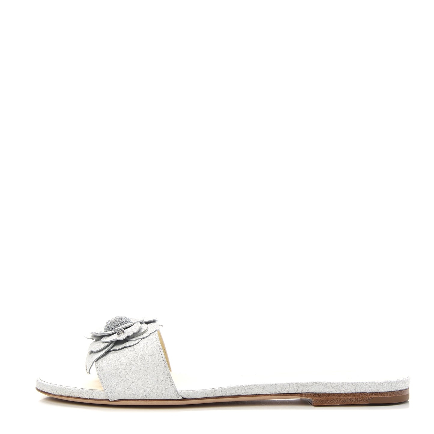 Crackled Lambskin Camellia Sandal Mule 38 White
