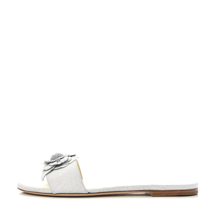 Chanel Crackled Lambskin Camellia Sandal Mule 38 White 1 of 11