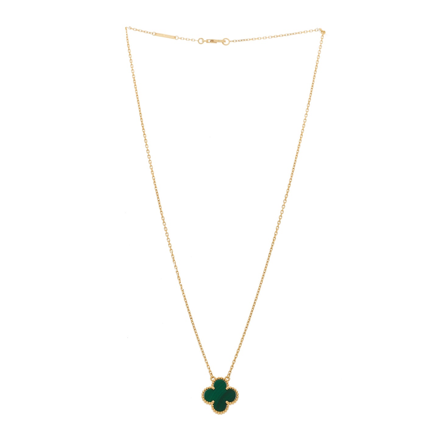 18K Yellow Gold Malachite Vintage Alhambra Pendant Necklace