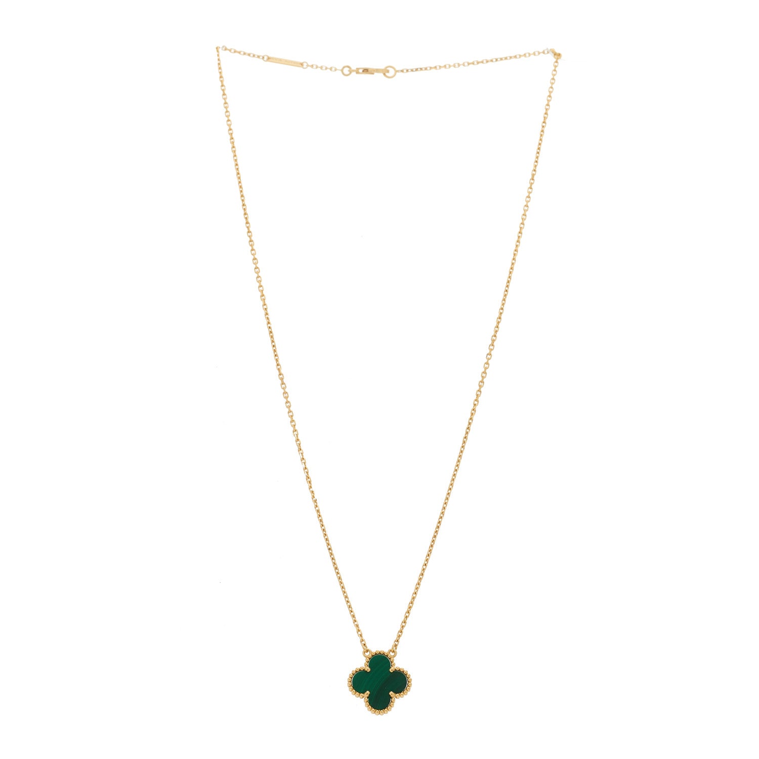 Van Cleef & Arpels 18K Yellow Gold Malachite Vintage Alhambra Pendant Necklace 3 of 6