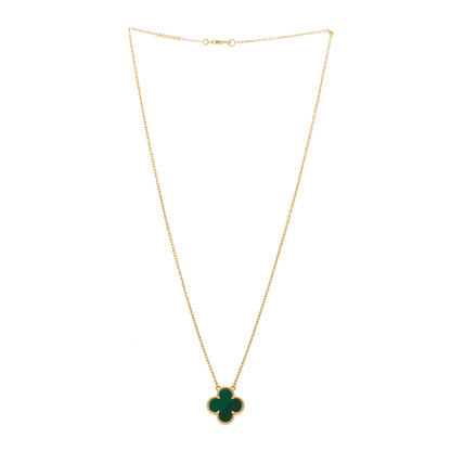 Van Cleef & Arpels 18K Yellow Gold Malachite Vintage Alhambra Pendant Necklace 3 of 6
