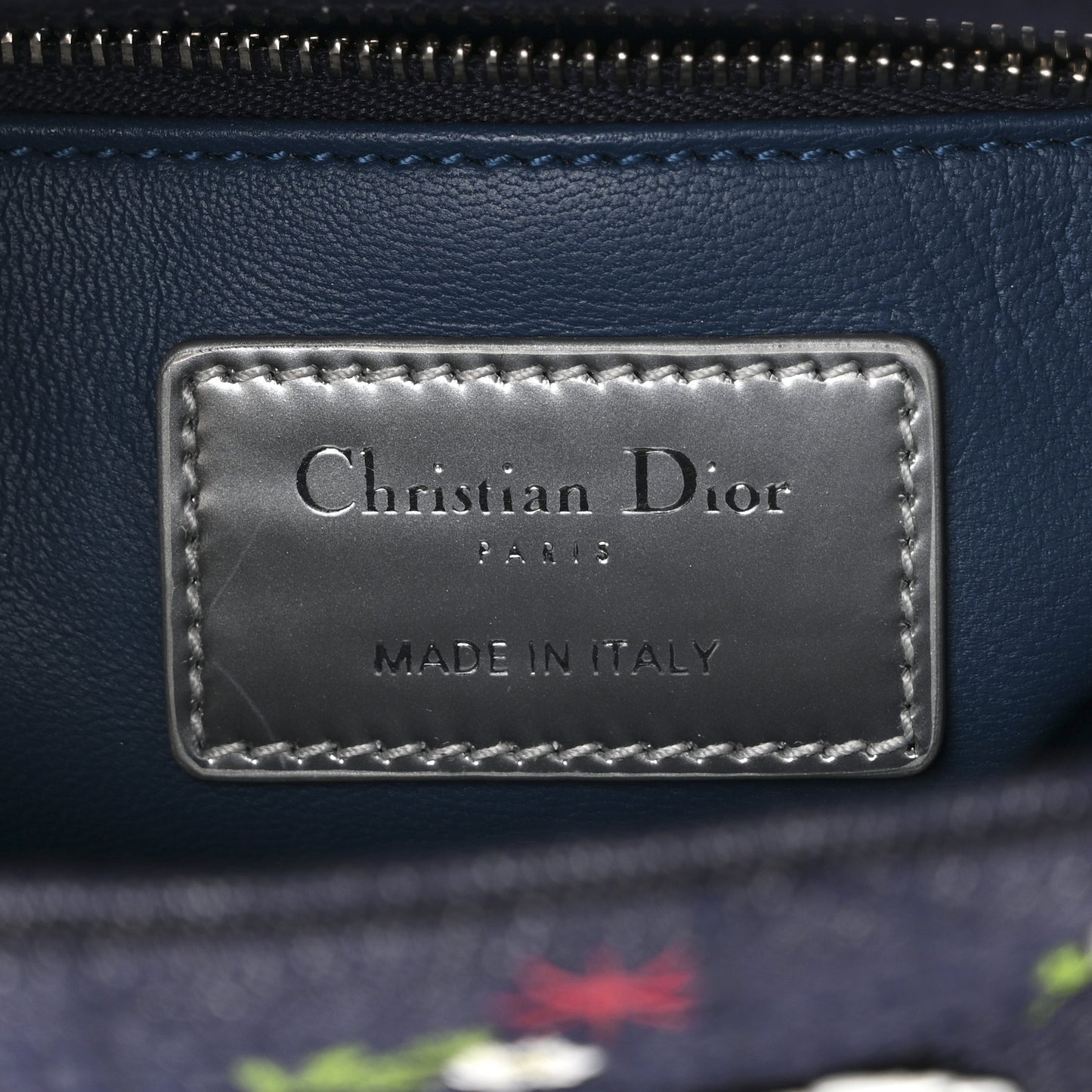 Denim Cannage Floral Embroidered Mini Lady Dior Blue