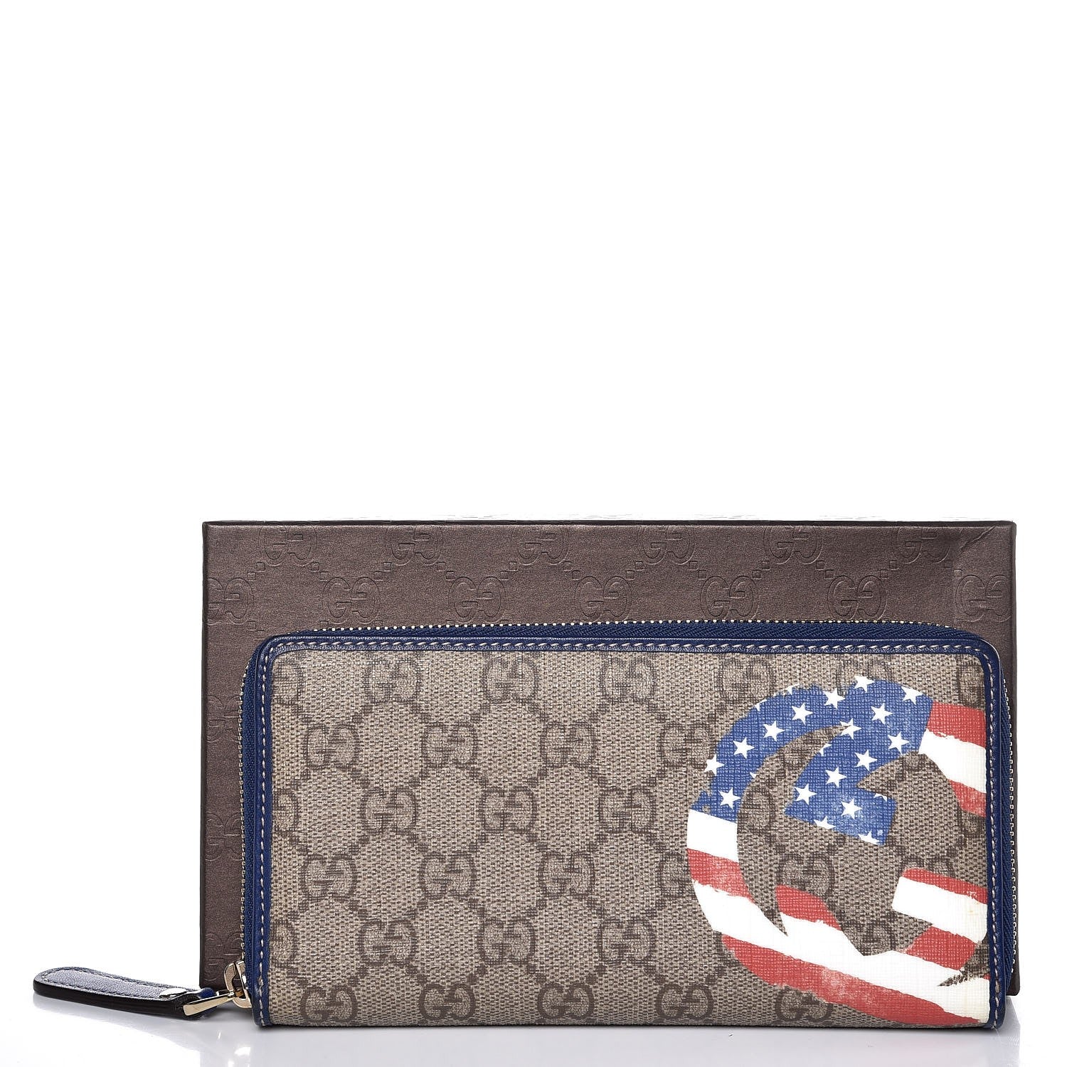 Gucci GG Plus Monogram USA Flag Zip Around Wallet Blue 7 of 7