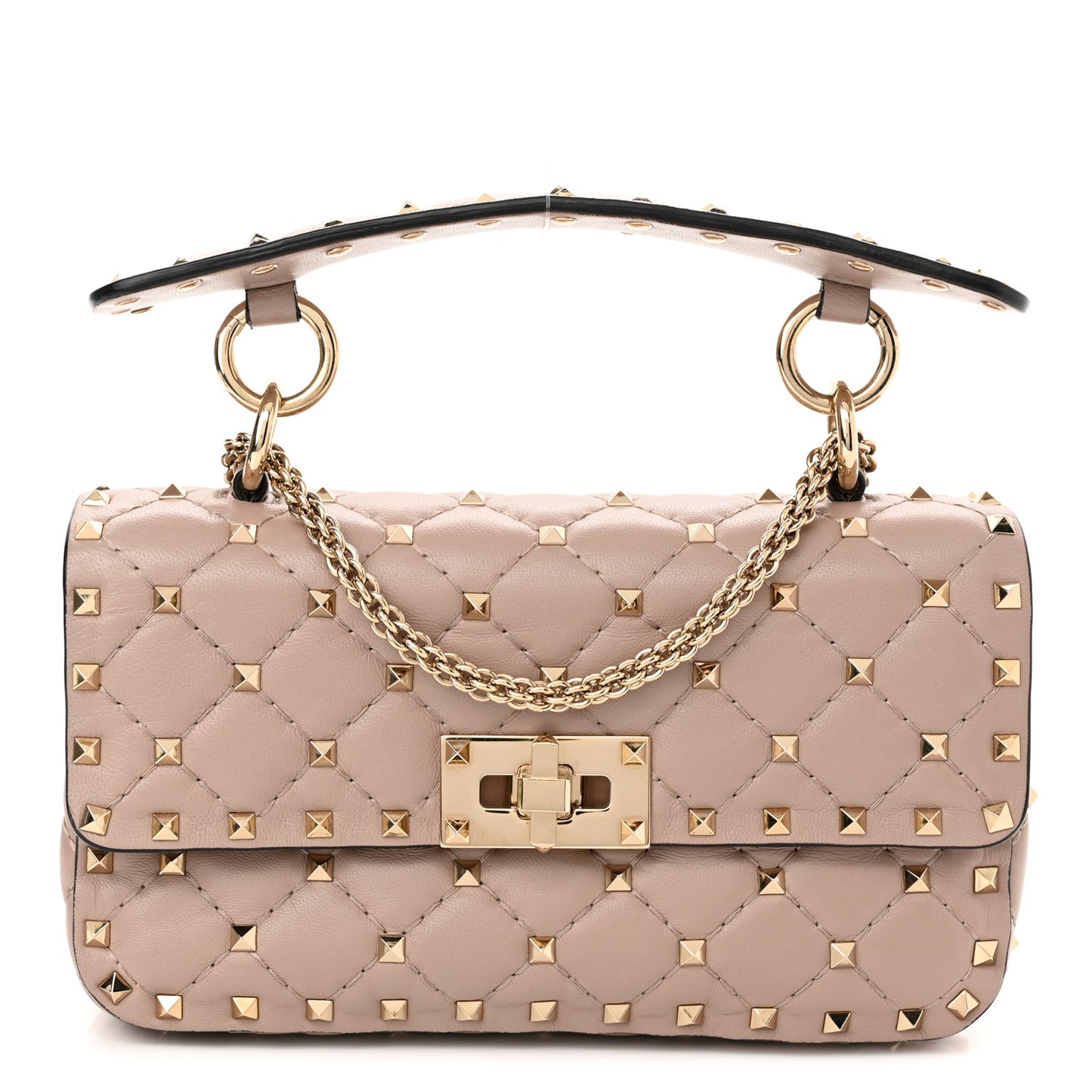 Nappa Small Rockstud Spike Shoulder Bag Poudre