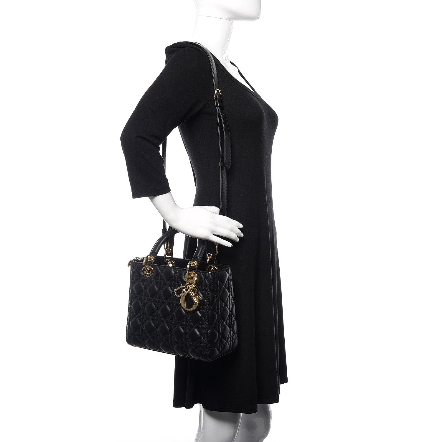 Christian Dior Lambskin Cannage Medium Lady Dior Black 2 of 13