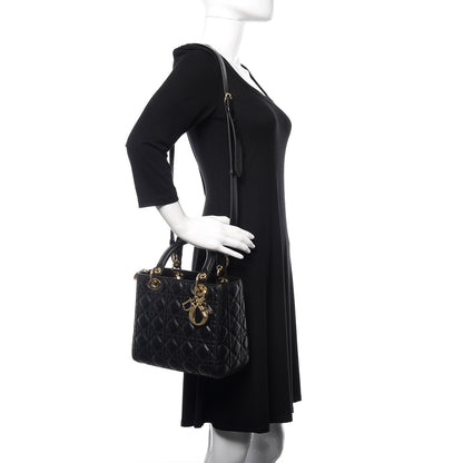 Christian Dior Lambskin Cannage Medium Lady Dior Black 2 of 13