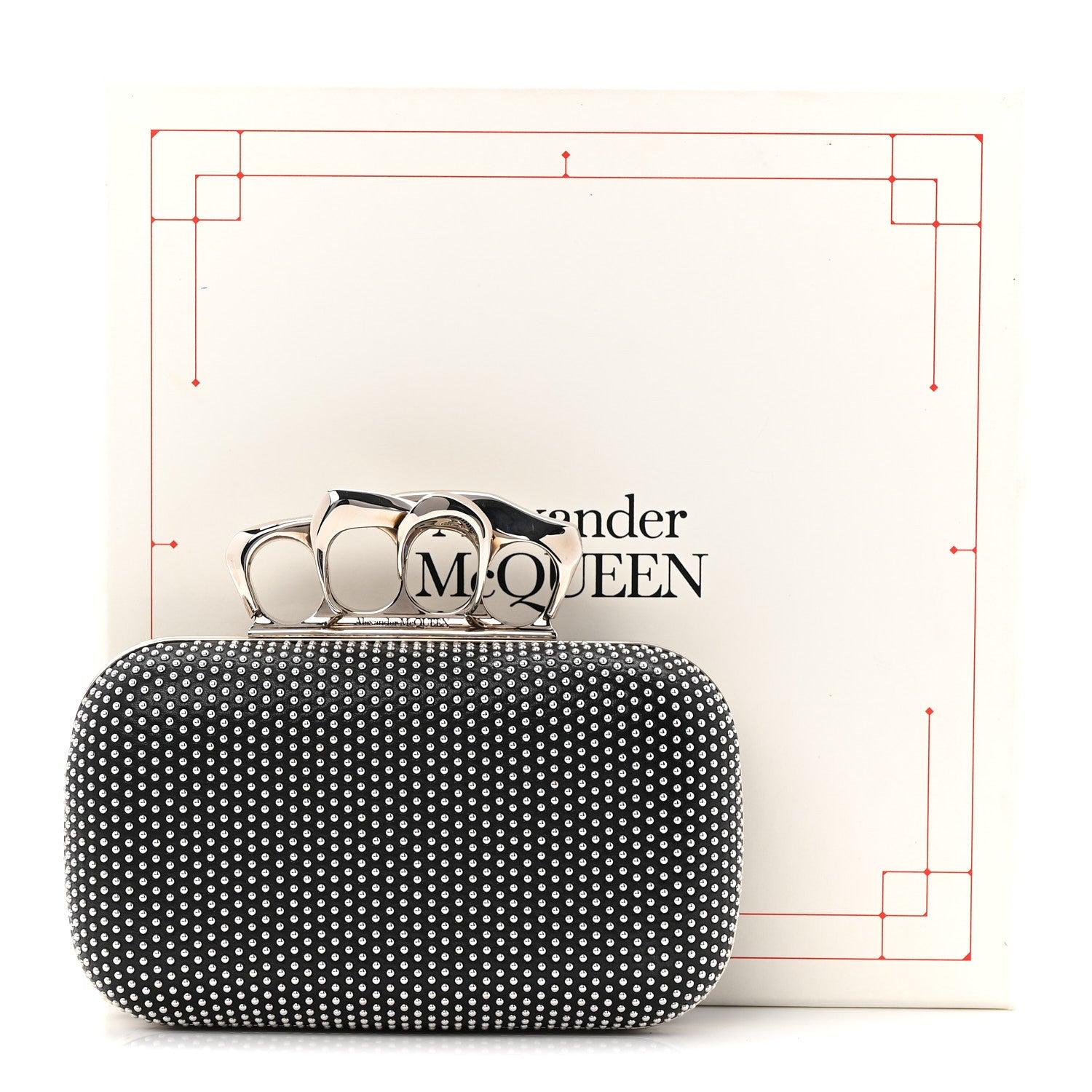 Alexander McQueen Calfskin Studded Skull Four Ring Knuckle Clutch Black 8 of 8