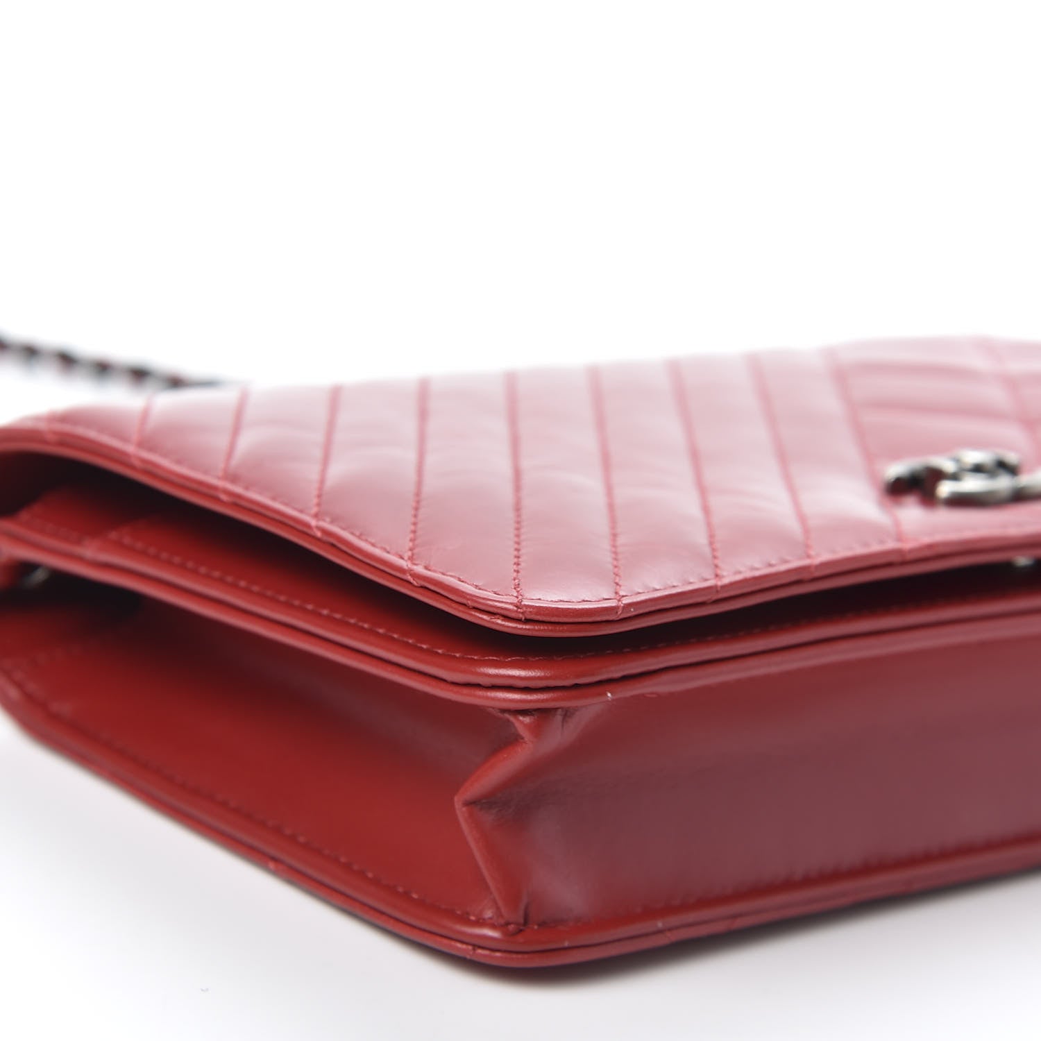 Chanel Glazed Calfskin Quilted Coco Boy Wallet On Chain WOC Red 5 of 12