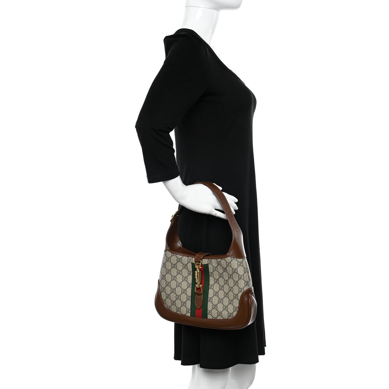 Gucci GG Supreme Monogram Azalea Calfskin Web Small Jackie 1961 Hobo Beige Ebony Brown Sugar 2 of 12