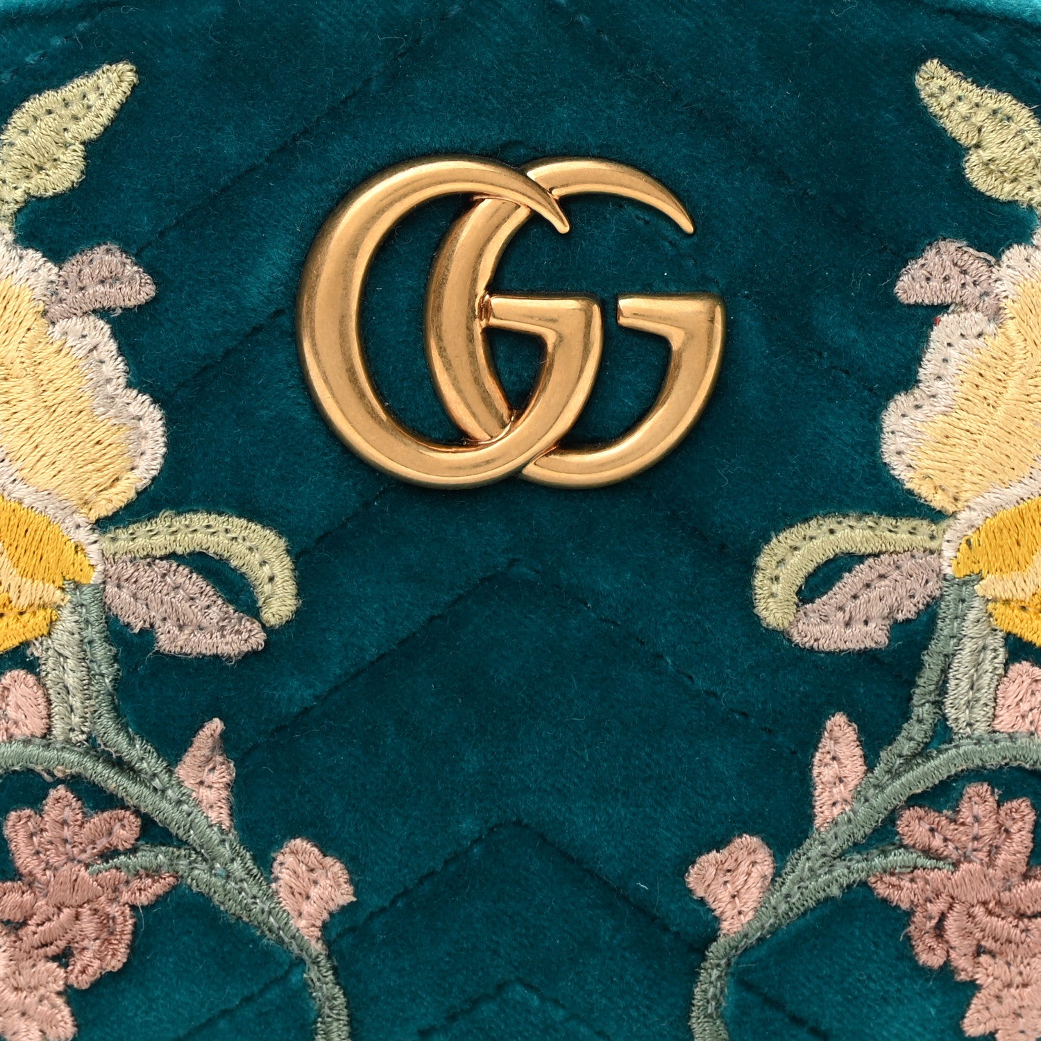 Gucci Velvet Matelasse Embroidered GG Marmont Belt Bag 85 34 Pavone Cyan 8 of 11