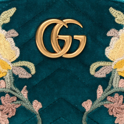Gucci Velvet Matelasse Embroidered GG Marmont Belt Bag 85 34 Pavone Cyan 8 of 11