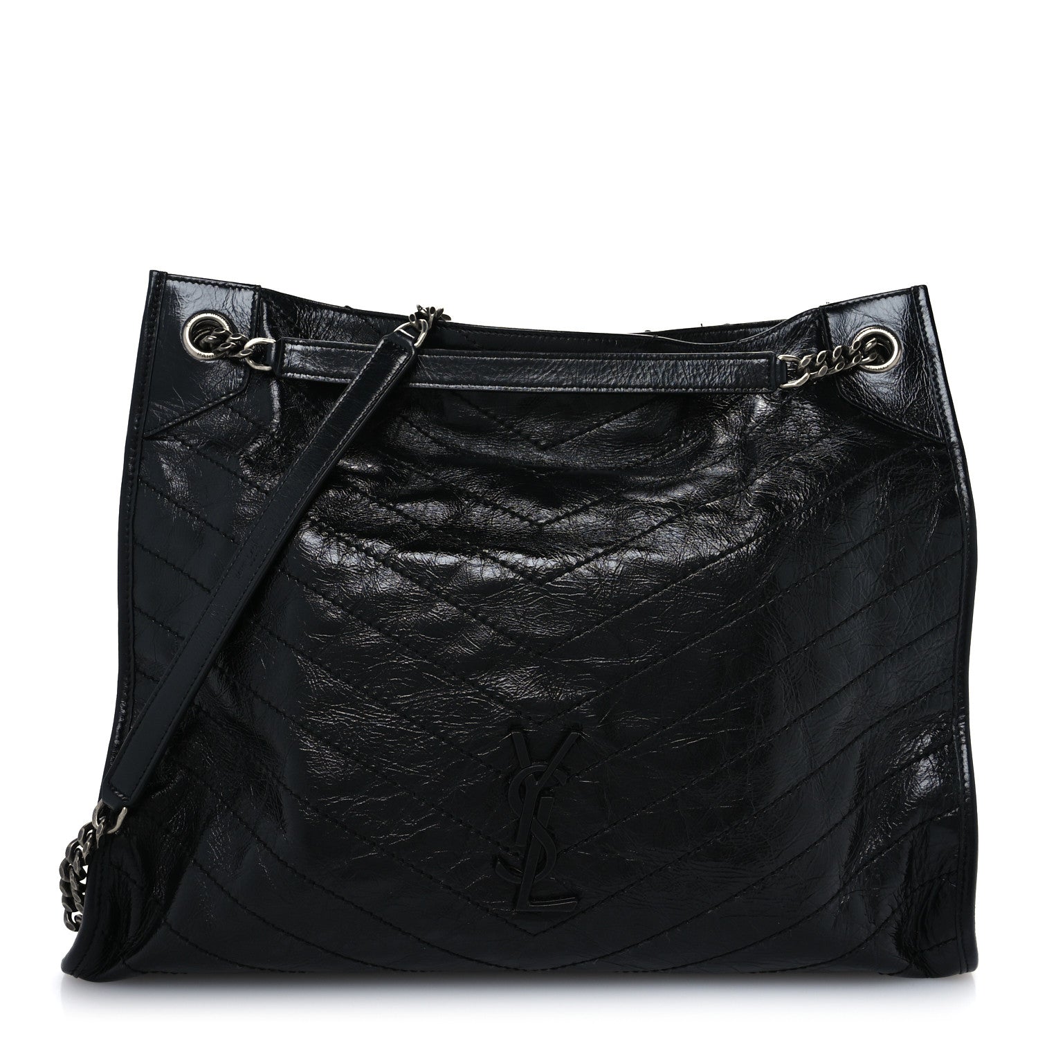 Saint Laurent Crinkled Calfskin Matelasse Monogram Large Niki Shopper Tote Black 1 of 11