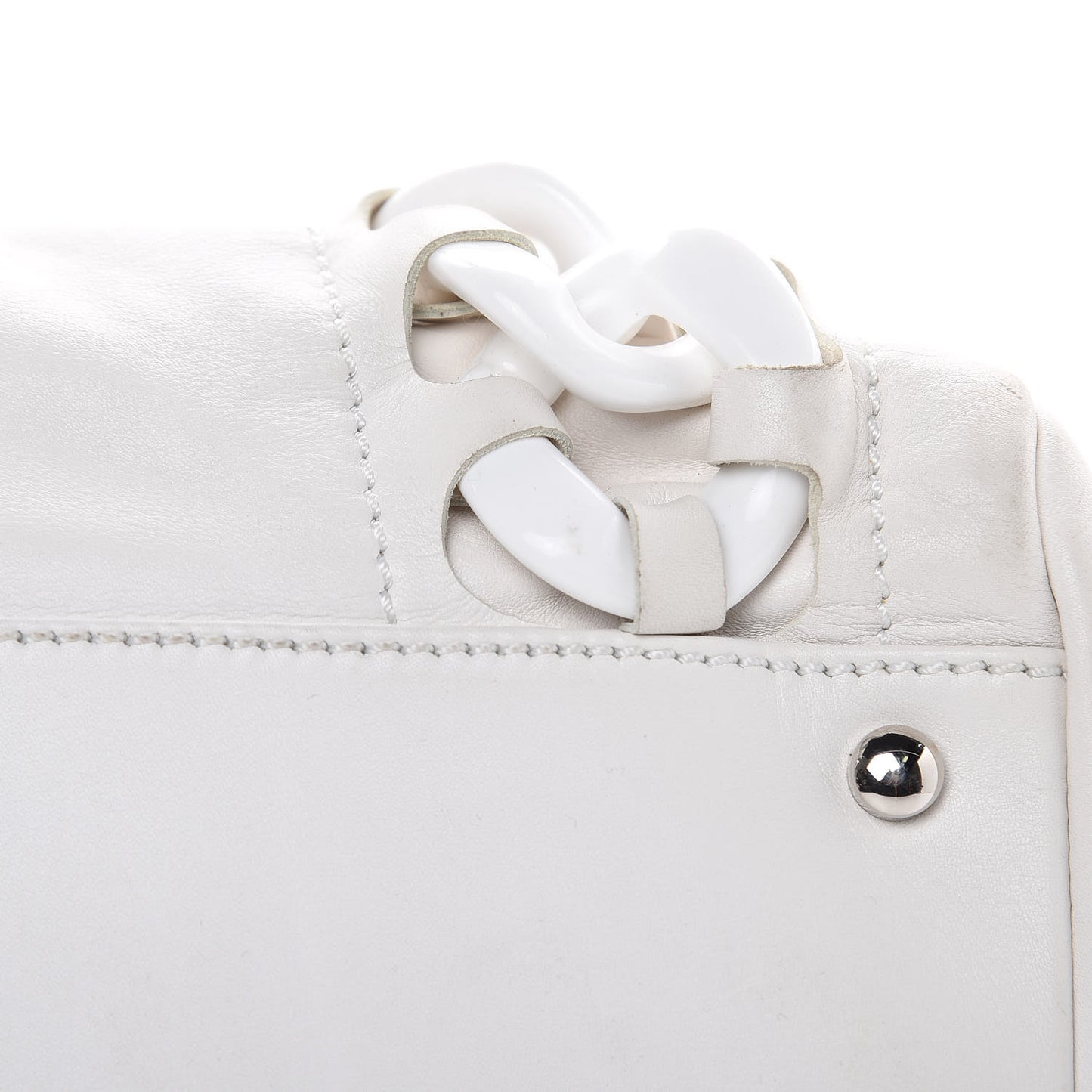 Calfskin Modern Chain Rhodoid East West Tote White