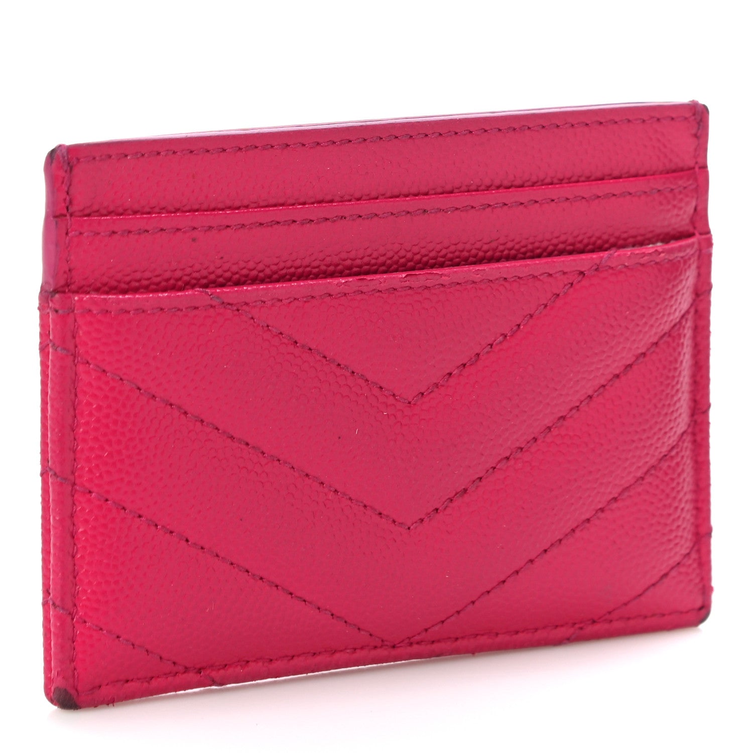 Saint Laurent Grain De Poudre Matelasse Chevron Monogram Credit Card Case Bubblegum 3 of 14