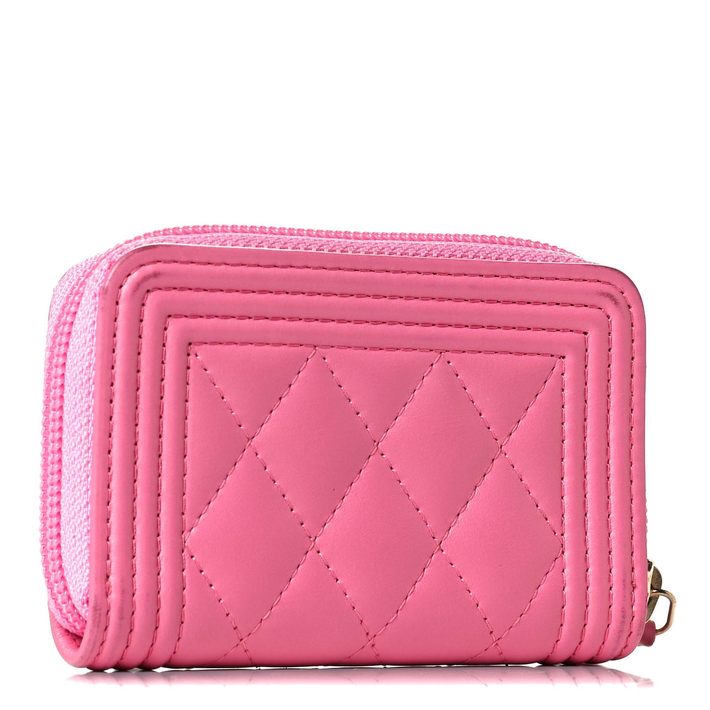 Lambskin Quilted Boy Zip Around Coin Purse Wallet Pink
