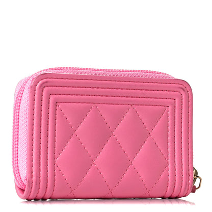 Chanel Lambskin Quilted Boy Zip Around Coin Purse Wallet Pink 2 of 10