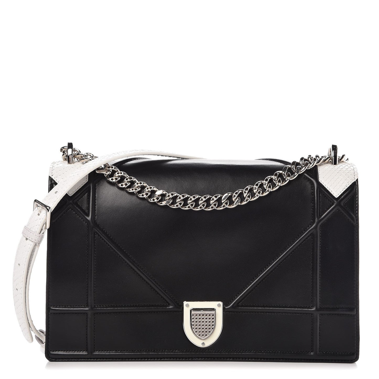 Lambskin Python Large Diorama Flap Bag Black White