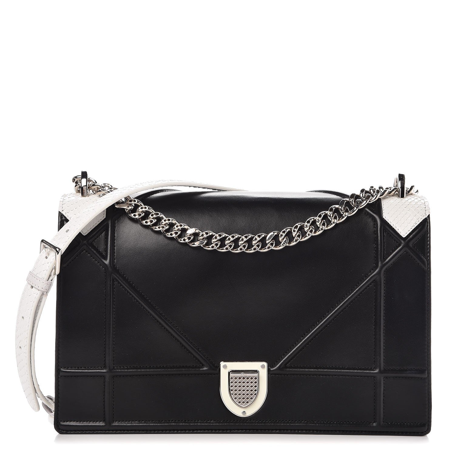 Christian Dior Lambskin Python Large Diorama Flap Bag Black White 1 of 7
