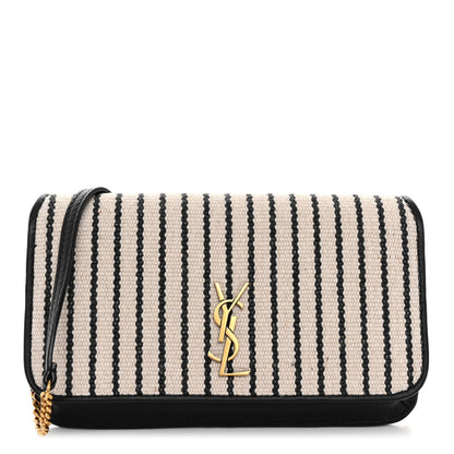 Saint Laurent SAINT LAURENT Canvas Striped Phone Holder Crossbody Beige Black 1 of 9