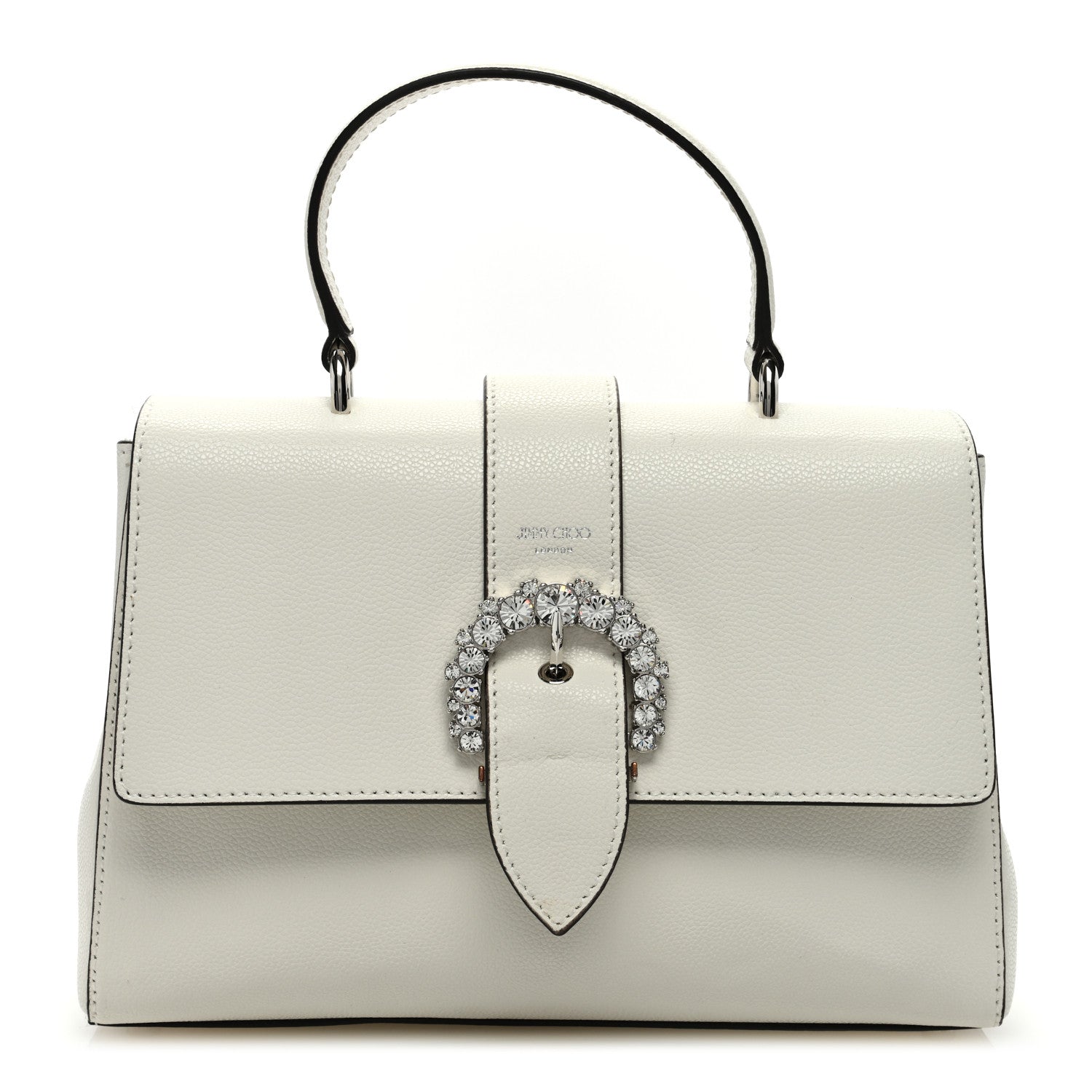 Jimmy Choo Calfskin Crystal Cheri Top Handle Bag Milk 1 of 12