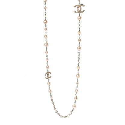 Chanel Graduated Pearl Crystal Twisted CC Long Necklace Gold 1 of 5