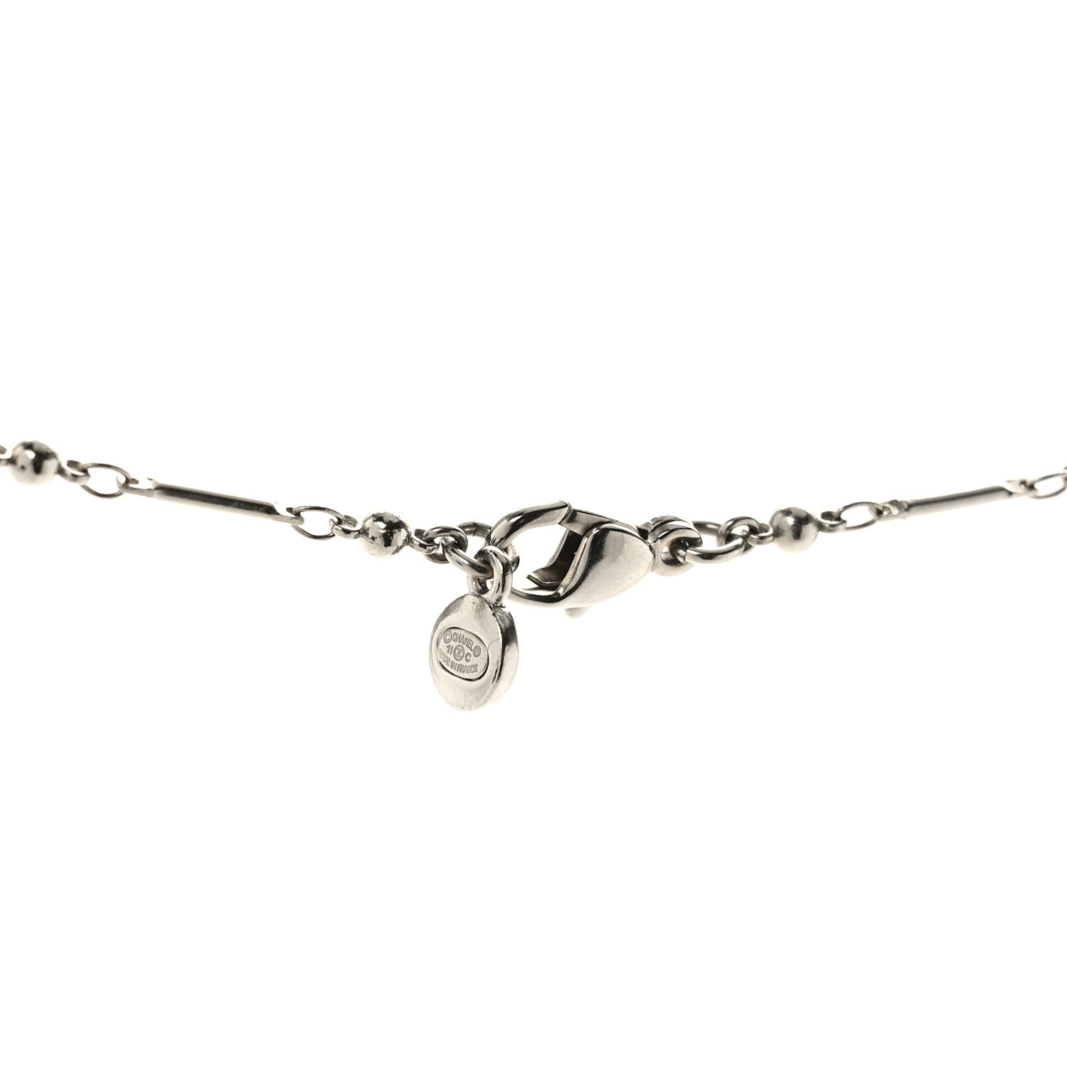 Chanel Crystal Pearl CC Beaded Long Necklace Silver 4 of 5