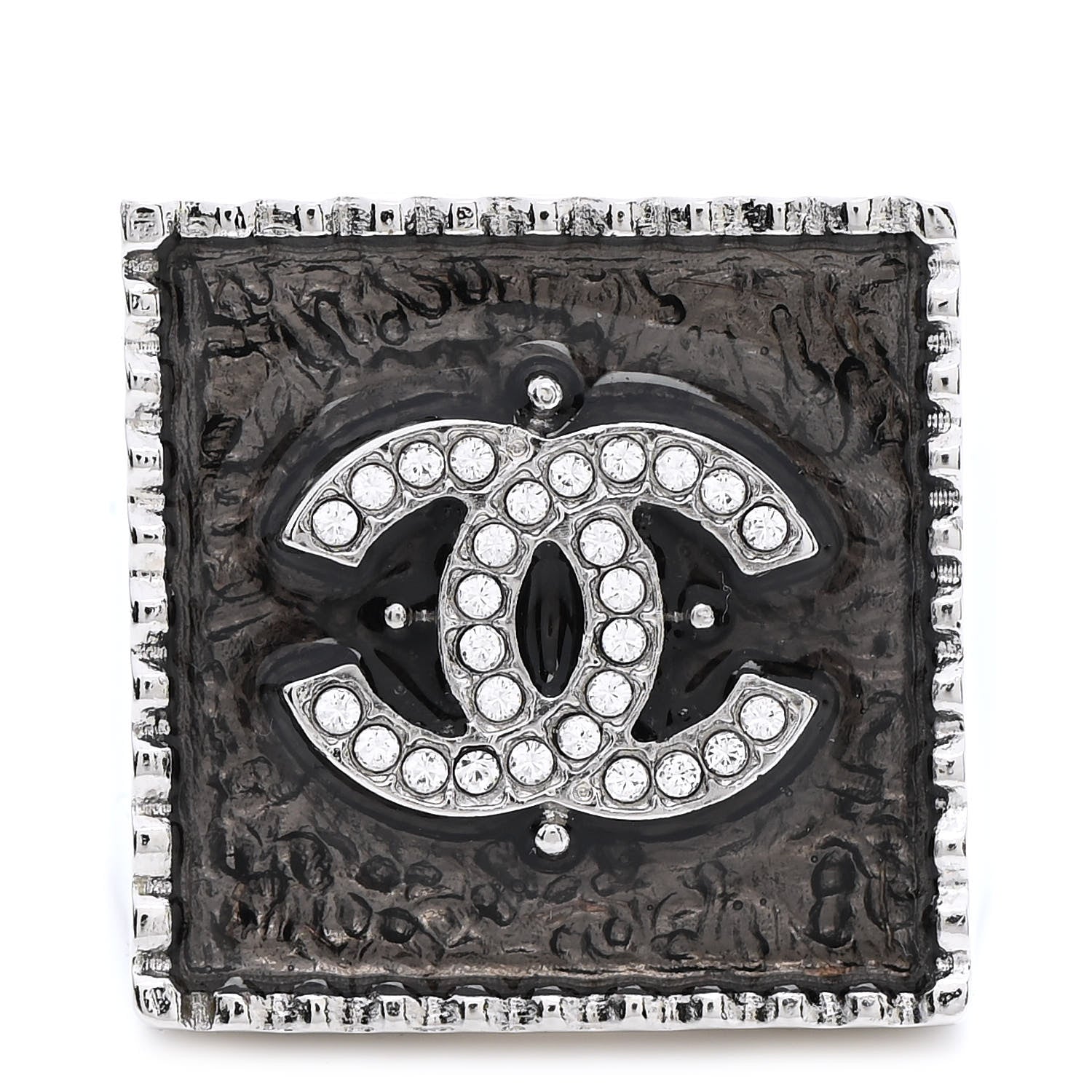 Chanel Crystal CC Ring Black Silver 1 of 5