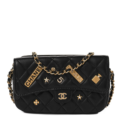Chanel Lambskin Quilted Charm Flap Phone Holder With Chain Black 1 of 9