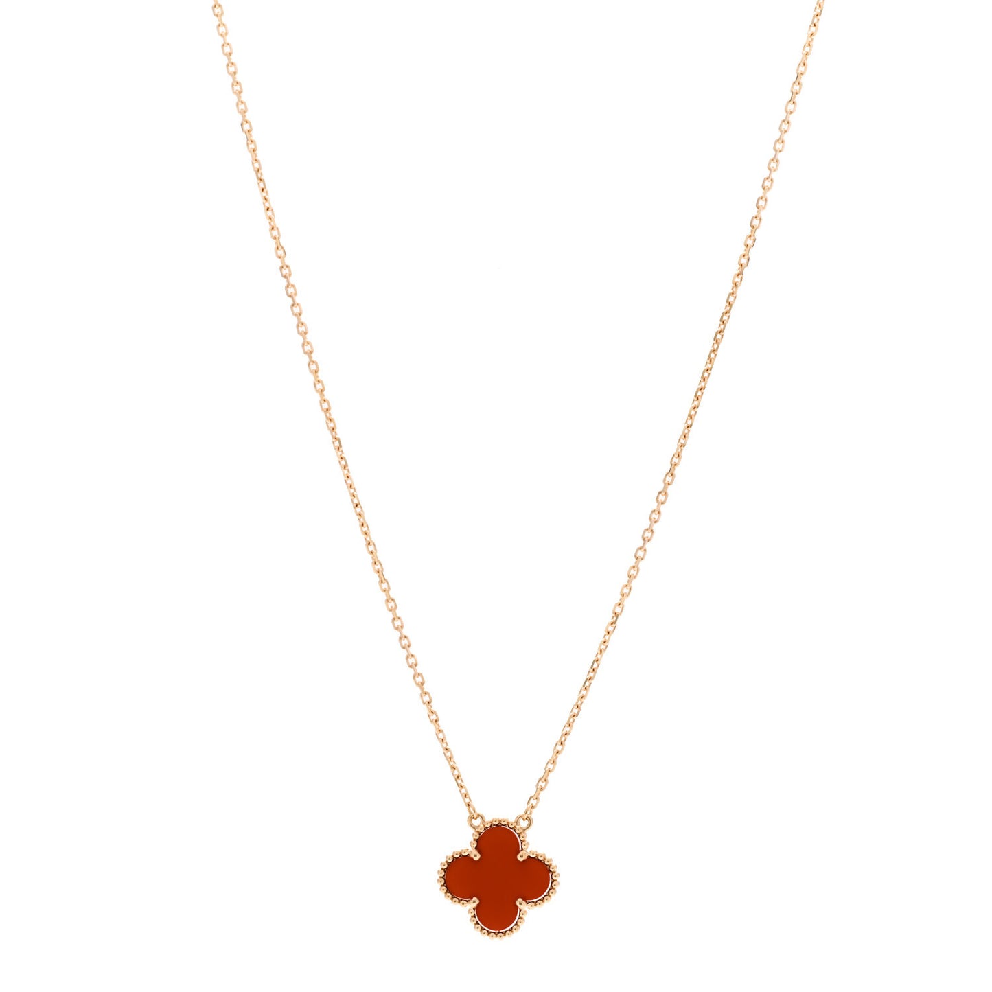 18K Yellow Gold Carnelian Vintage Alhambra Pendant Necklace