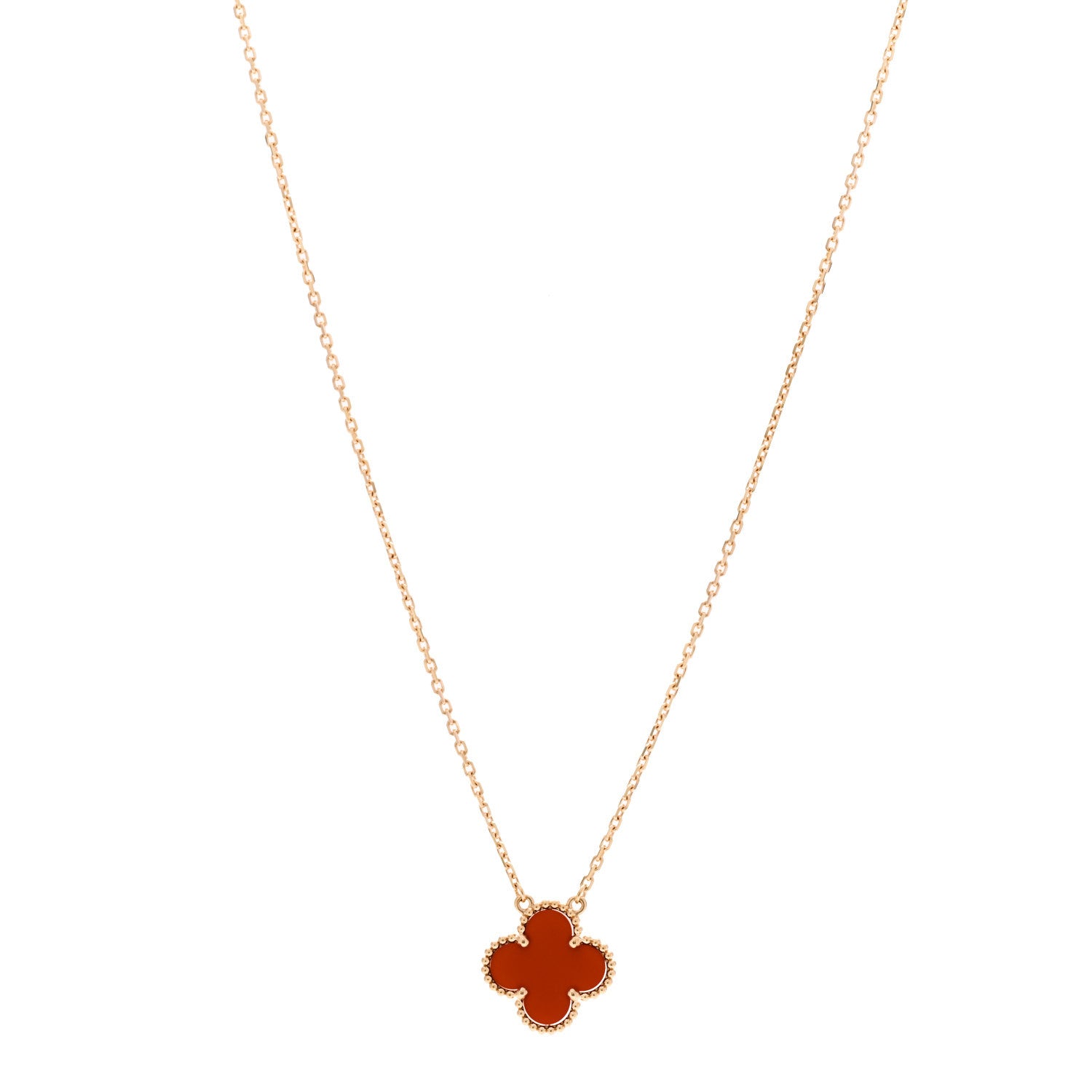 Van Cleef & Arpels 18K Yellow Gold Carnelian Vintage Alhambra Pendant Necklace 1 of 6