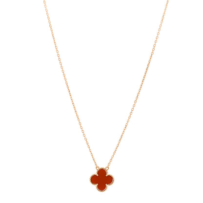 Van Cleef & Arpels 18K Yellow Gold Carnelian Vintage Alhambra Pendant Necklace 1 of 6